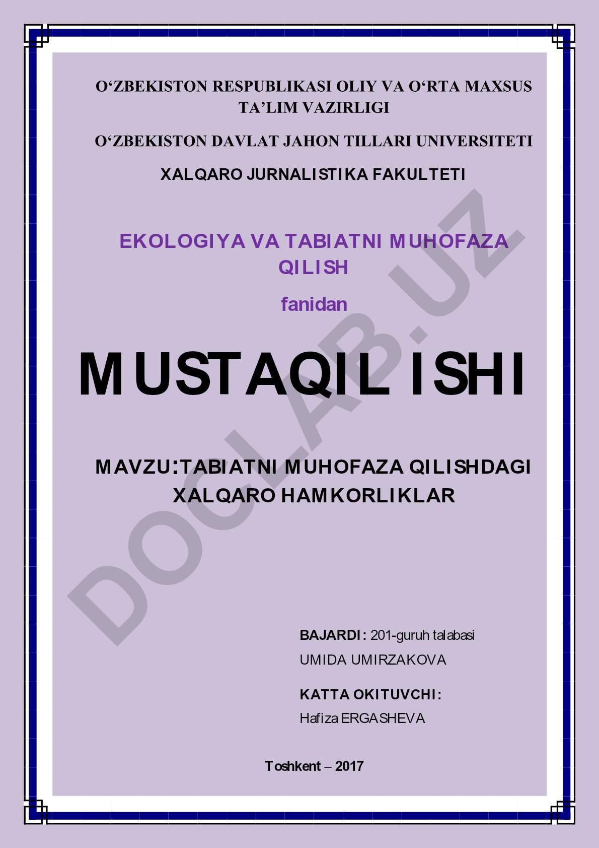 Tabiatni muhofaza qilishdagı xalqaro hamkorliklar