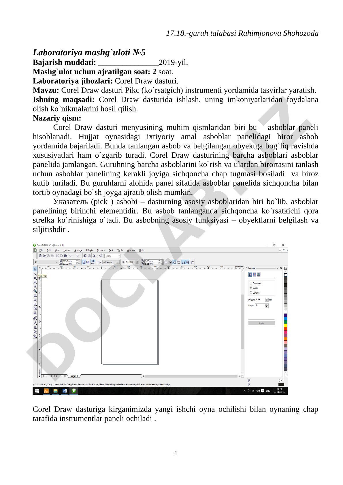Corel Draw dasturi Pikc (ko'rsatgich) instrumenti yordamida tasvirlar yaratish