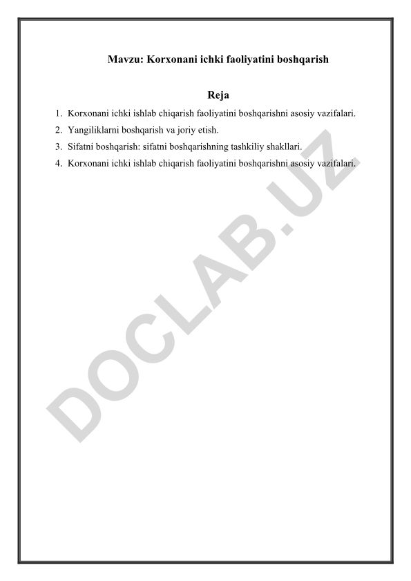 Korxonani ichki faoliyatini boshqarish