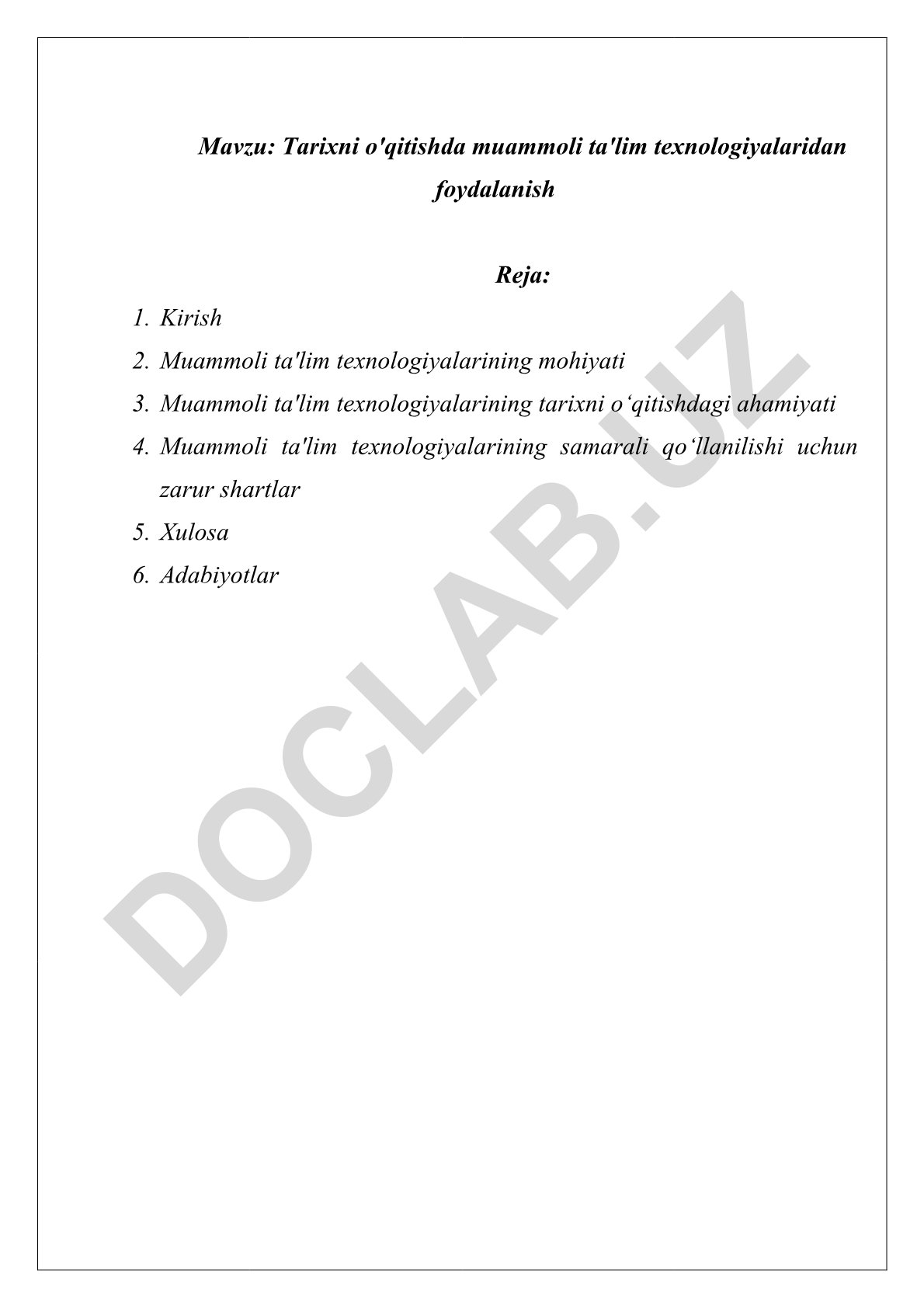 Tarixni o'qitishda muammoli ta'lim texnologiyalaridan foydalanish