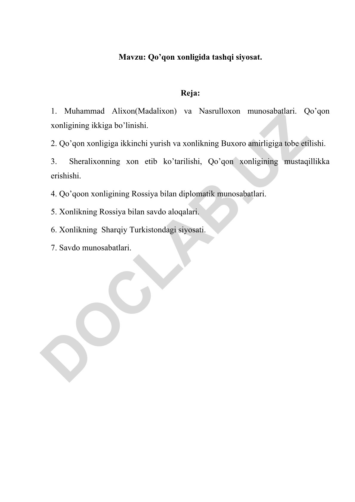 Qo’qon xonligida tashqi siyosat
