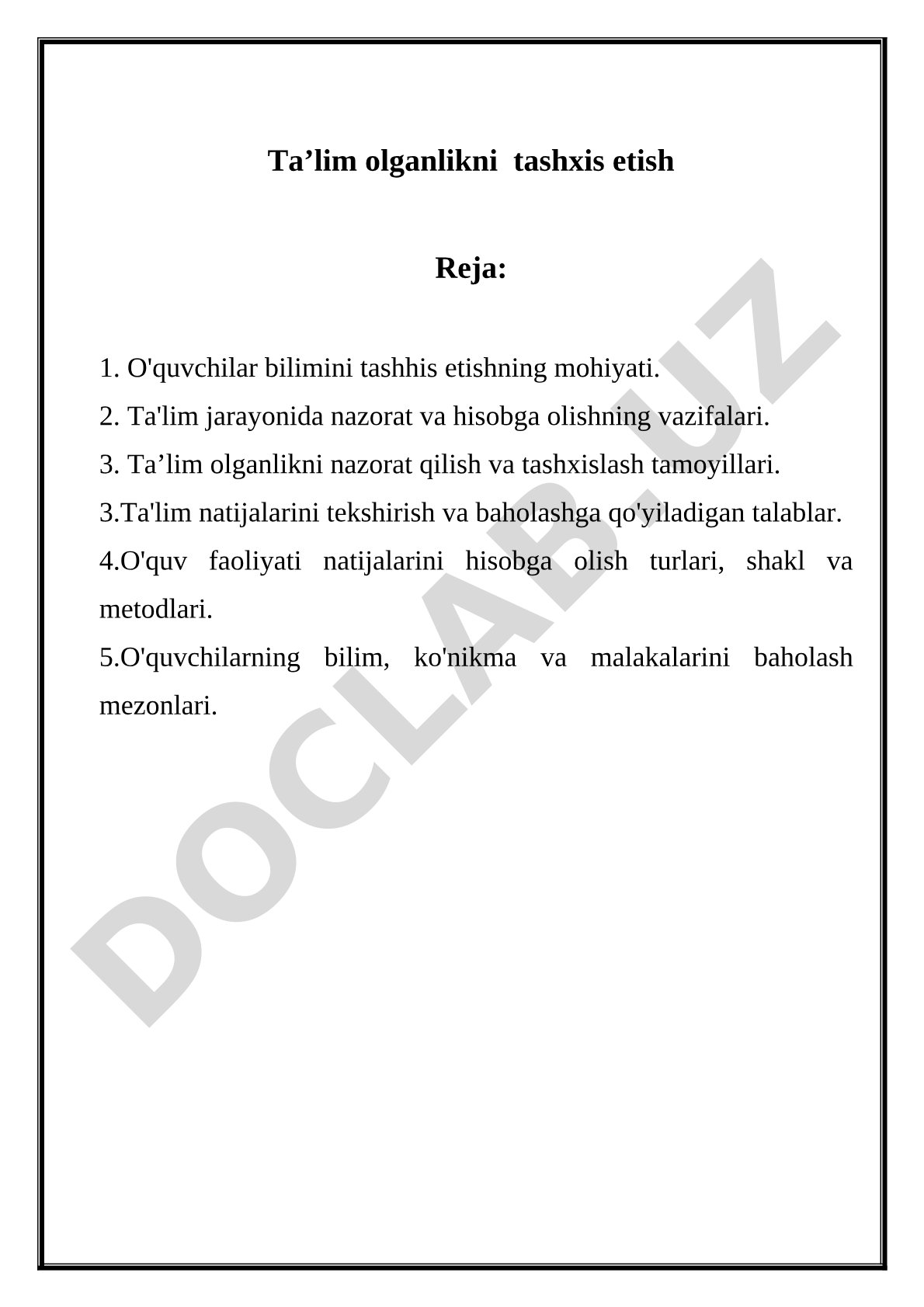 Ta'lim olganlikni tashxis etish