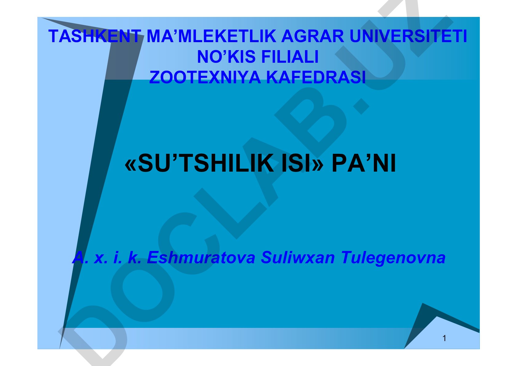 Sutchilik ishi fanidan o'quv materiali