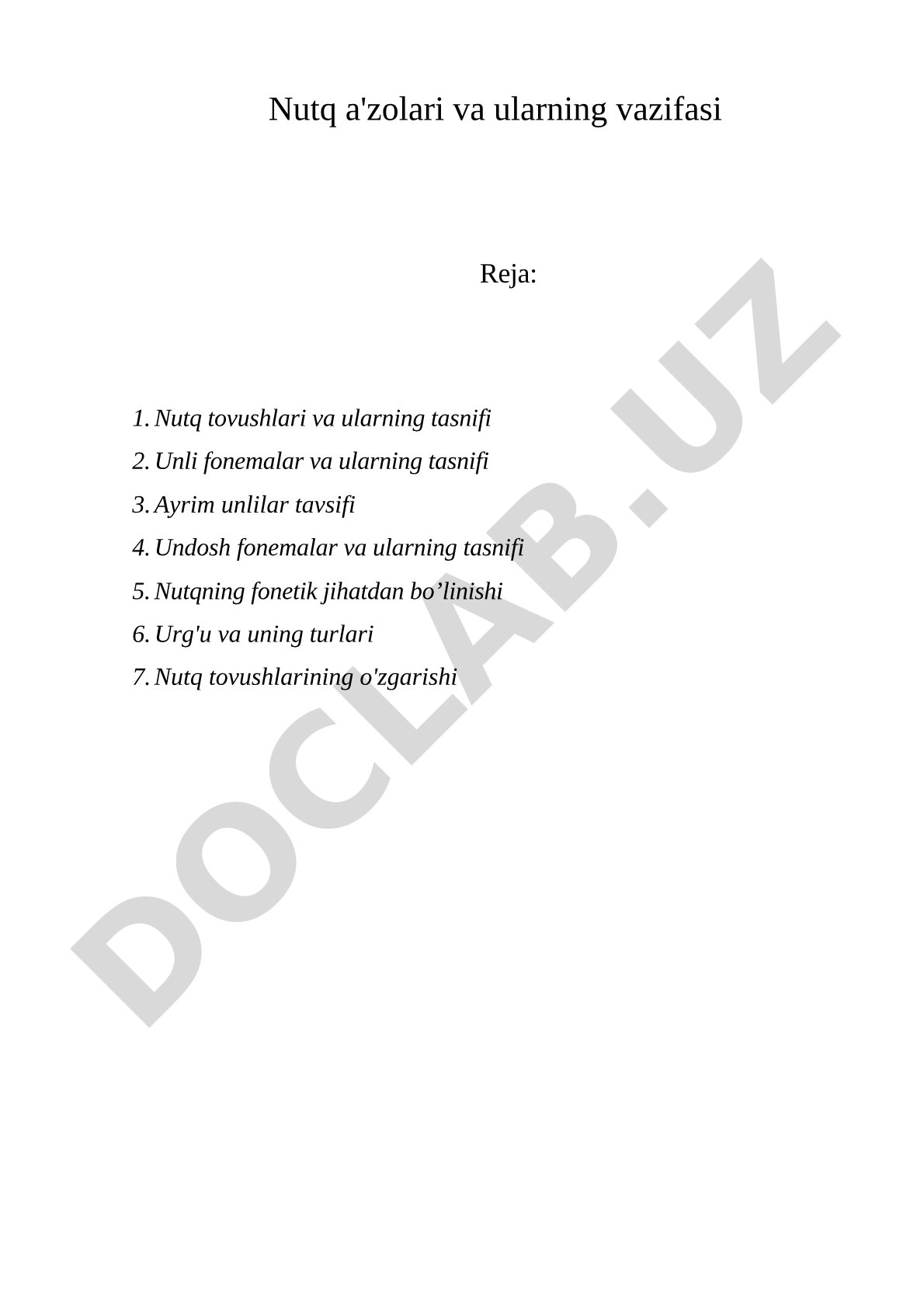 Nutq a'zolari va ularning vazifasi