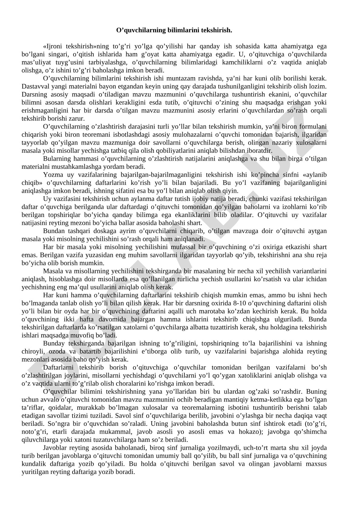O'quvchilarning bilimlarini tekshirish
