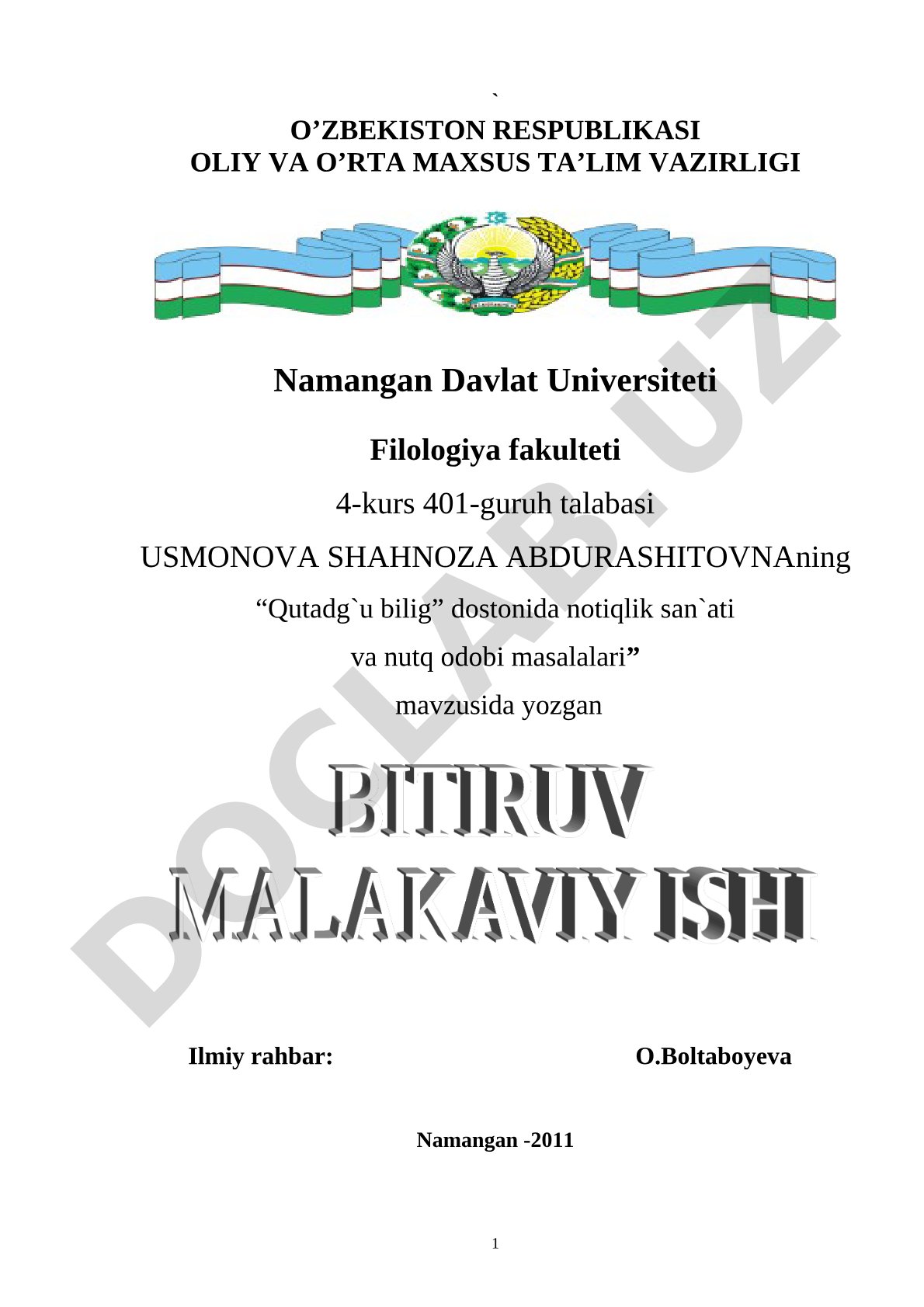 Qutadg'u bilig dostonida notiqlik san'ati va nutq odobi masalalari