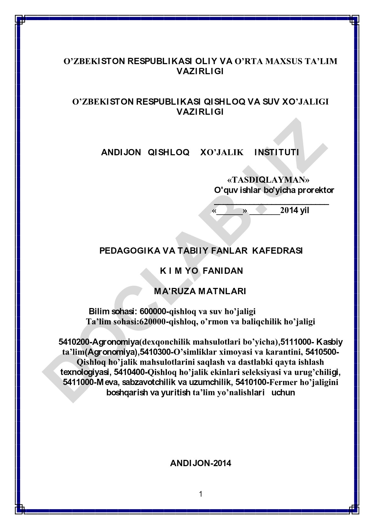 Kimyo fanidan ma'ruza matnlari