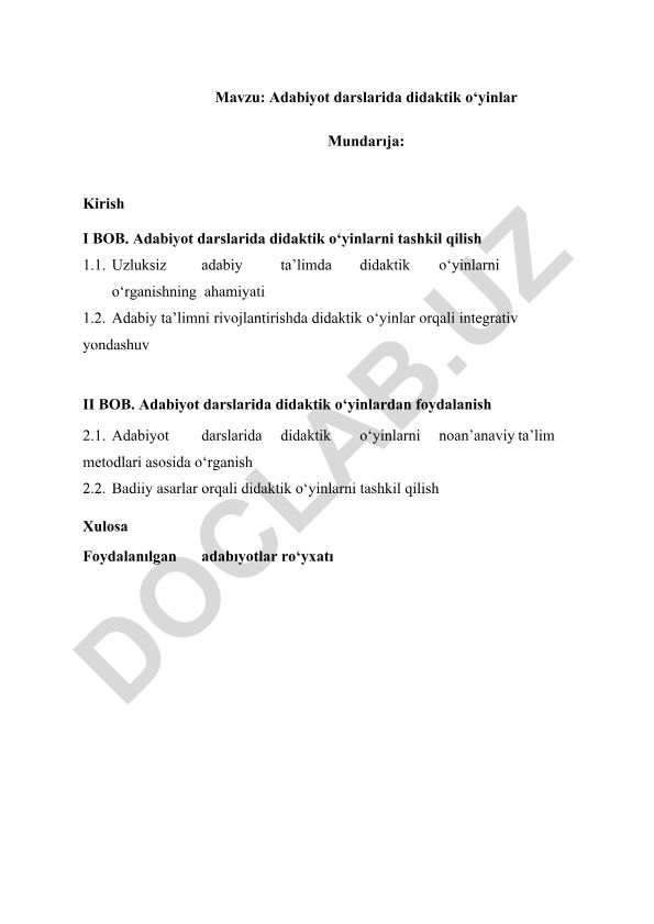 Adabiyot darslarida didaktik o‘yinlar