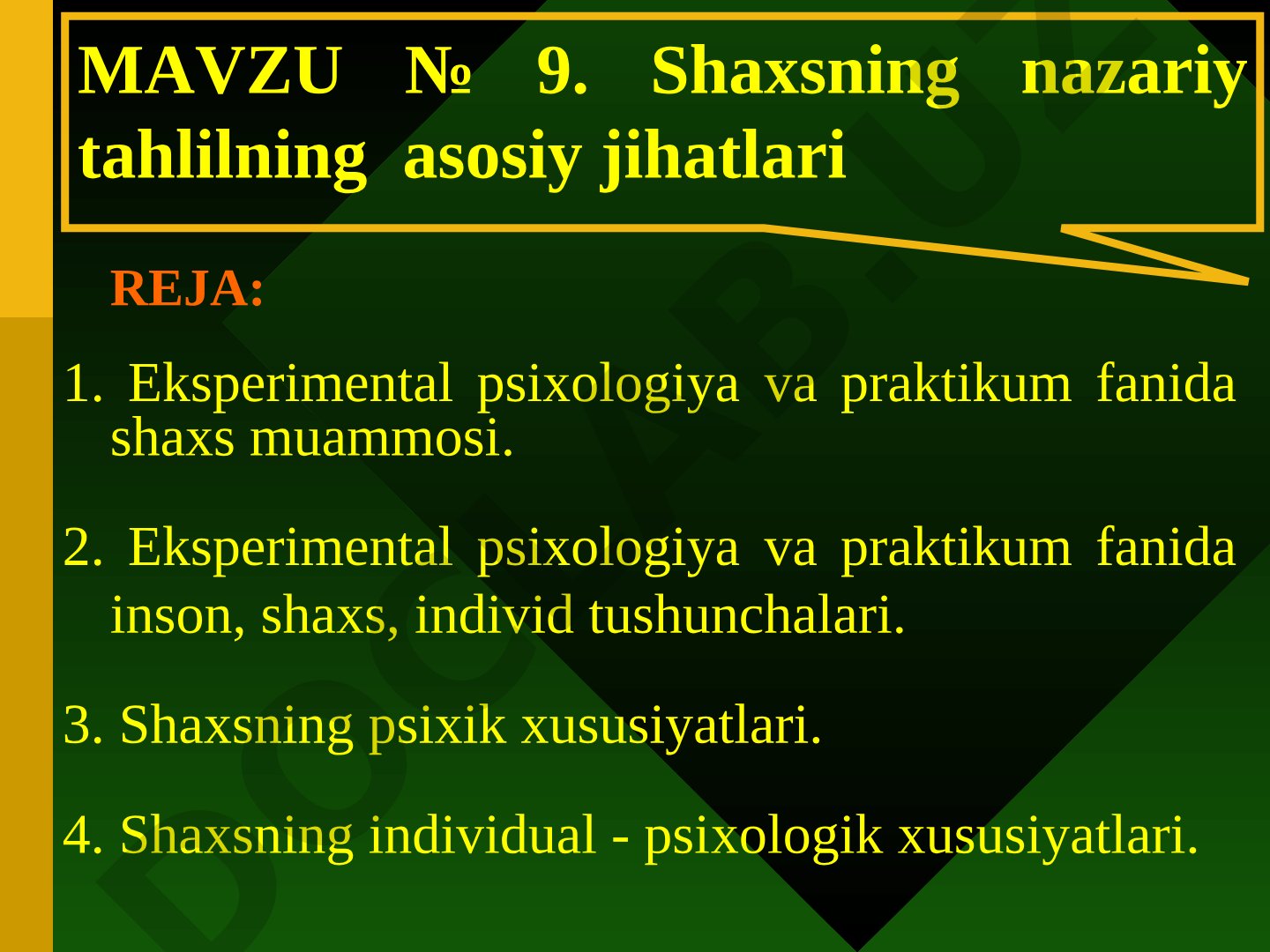 Shaxsning nazariy tahlilining asosiy jihatlari