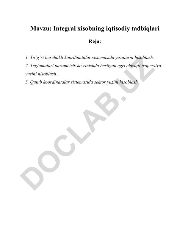 Integral xisobning iqtisodiy tadbiqlari
