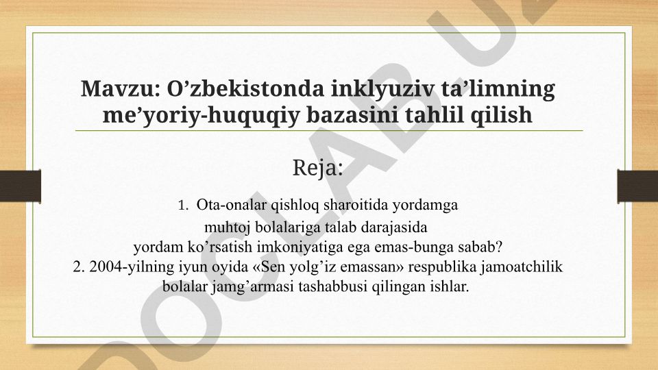 O’zbekistonda inklyuziv ta’limning me’yoriy-huquqiy bazasini tahlil qilish
