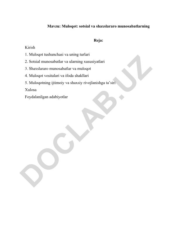 Muloqot: sotsial va shaxslararo munosabatlarning