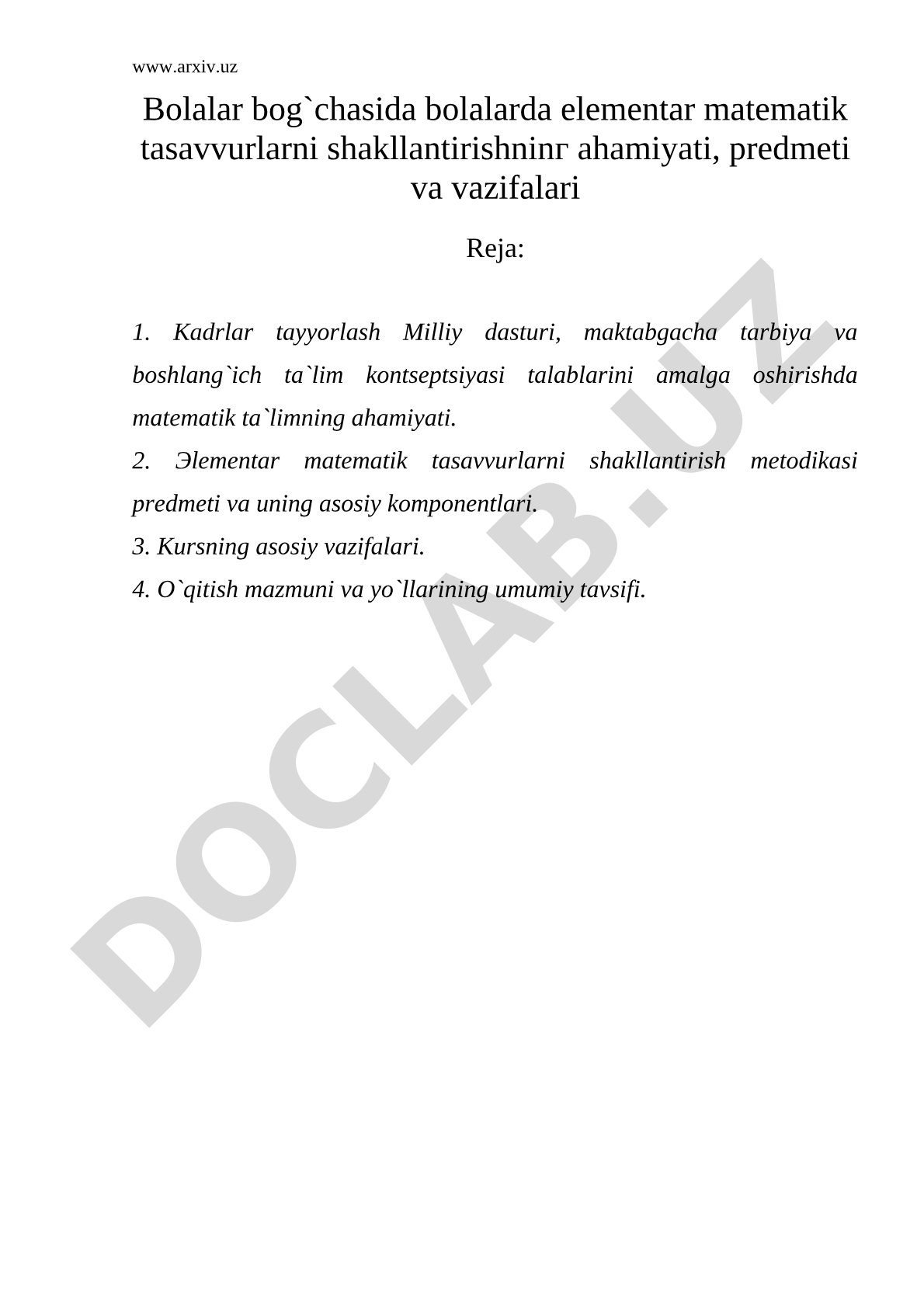 Bolalar bog'chasida bolalarda elementar matematik tasavvurlarni shakllantirishning ahamiyati, predmeti va vazifalari