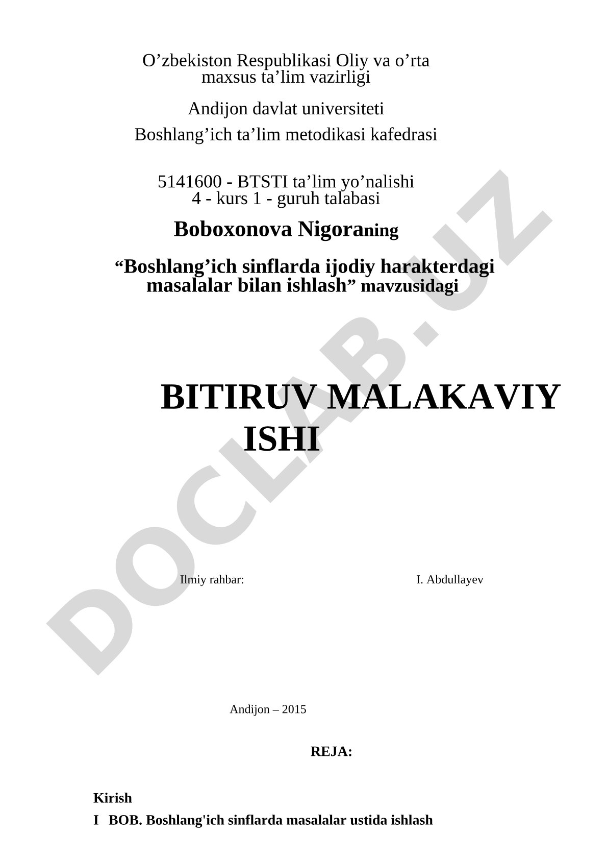 Boshlang'ich sinflarda ijodiy harakterdagi masalalar bilan ishlash