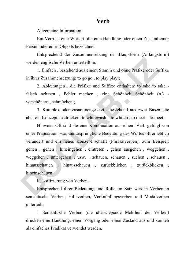 Ingliz tilida fe'llar: turlari va tasnifi