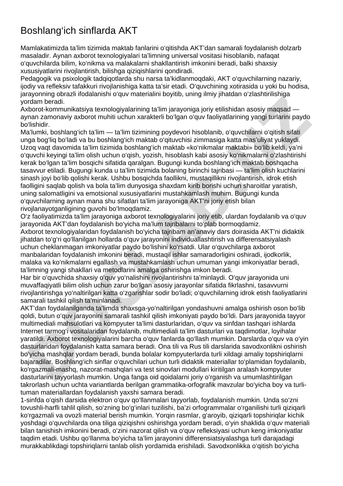 Boshlang‘ich sinflarda AKT