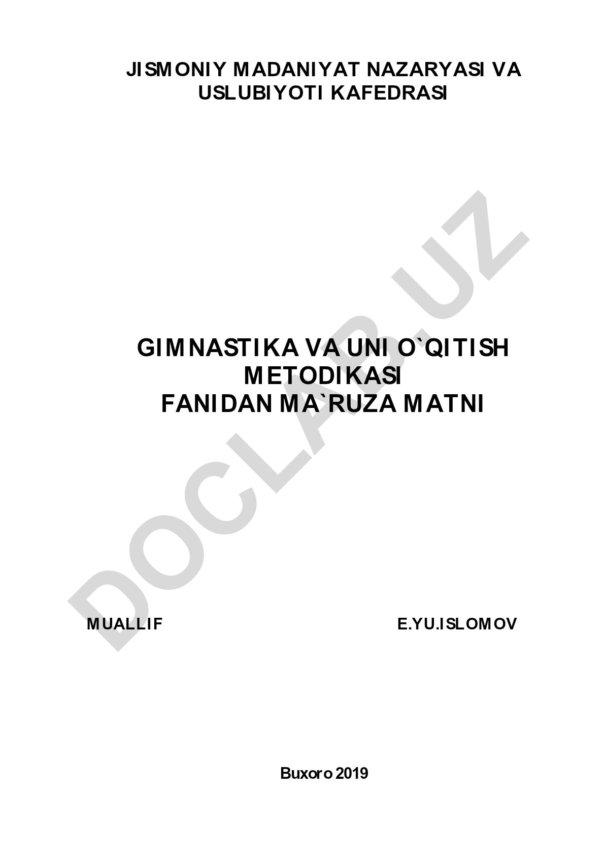 Gimnastika va uni o'qitish metodikasi fanining maqsadi va vazifalari