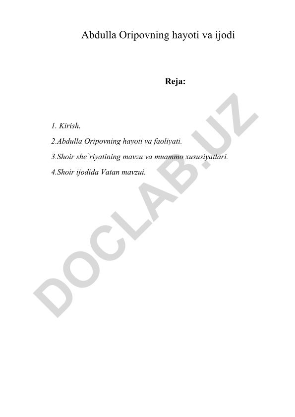 Abdulla Oripovning hayoti va ijodi
