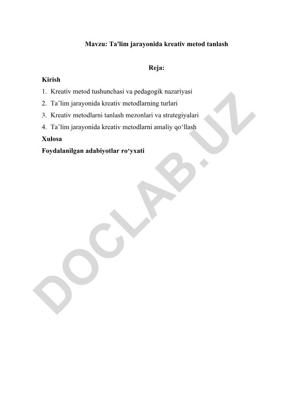 Ta'lim jarayonida kreativ metod tanlash