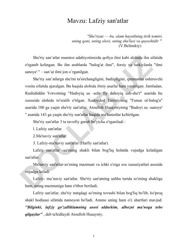 Lafziy san'atlar va she'riyatning badiiy vositalari
