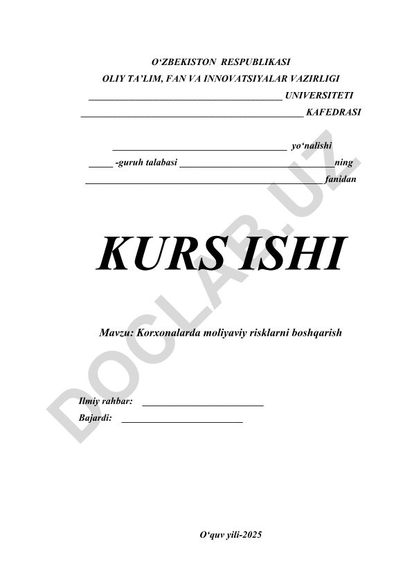Korxonalarda moliyaviy risklarni boshqarish