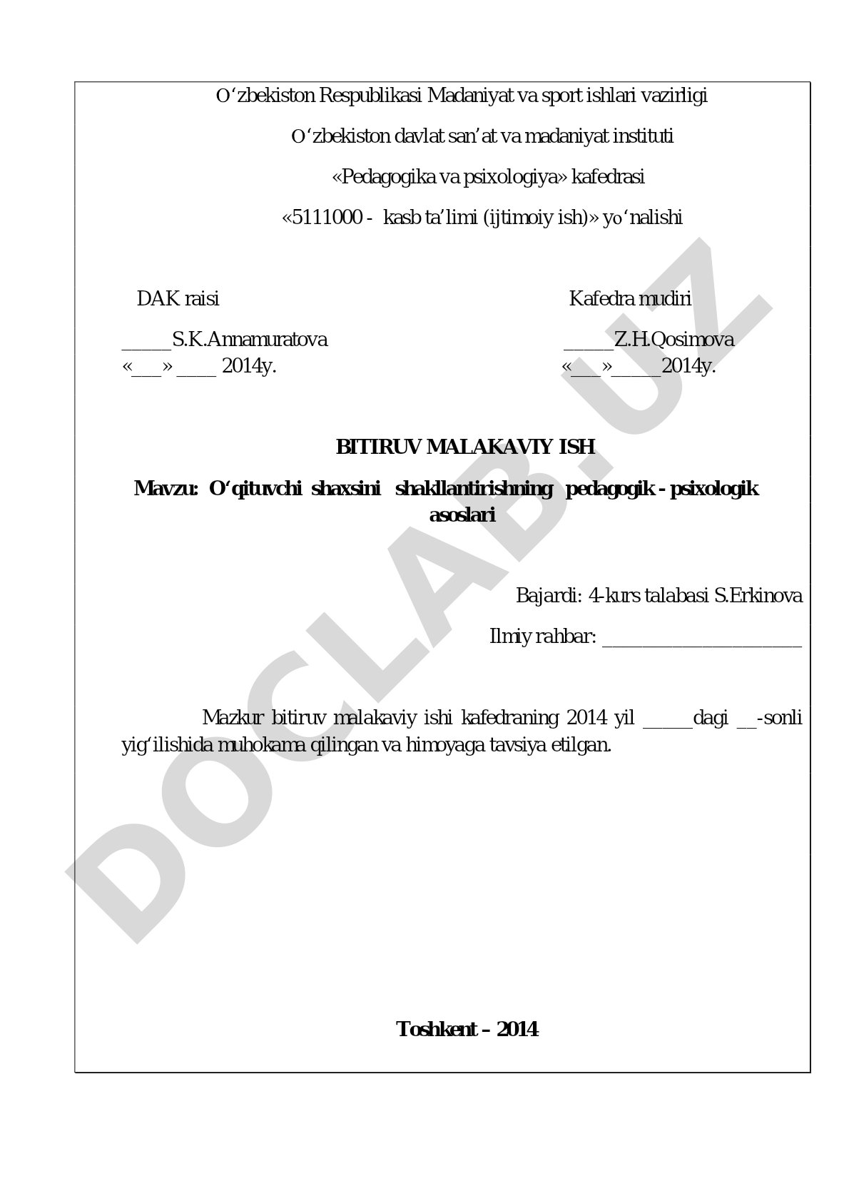 O'qituvchi shaxsini shakllantirishning pedagogik-psixologik asoslari