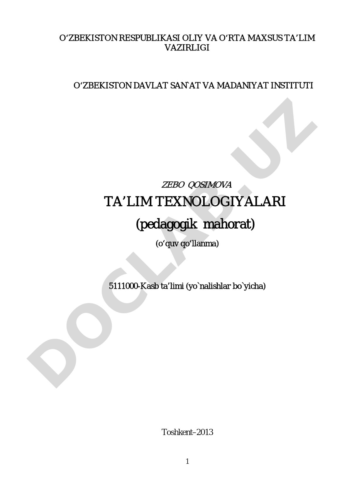 Ta'lim texnologiyalari (pedagogik mahorat)