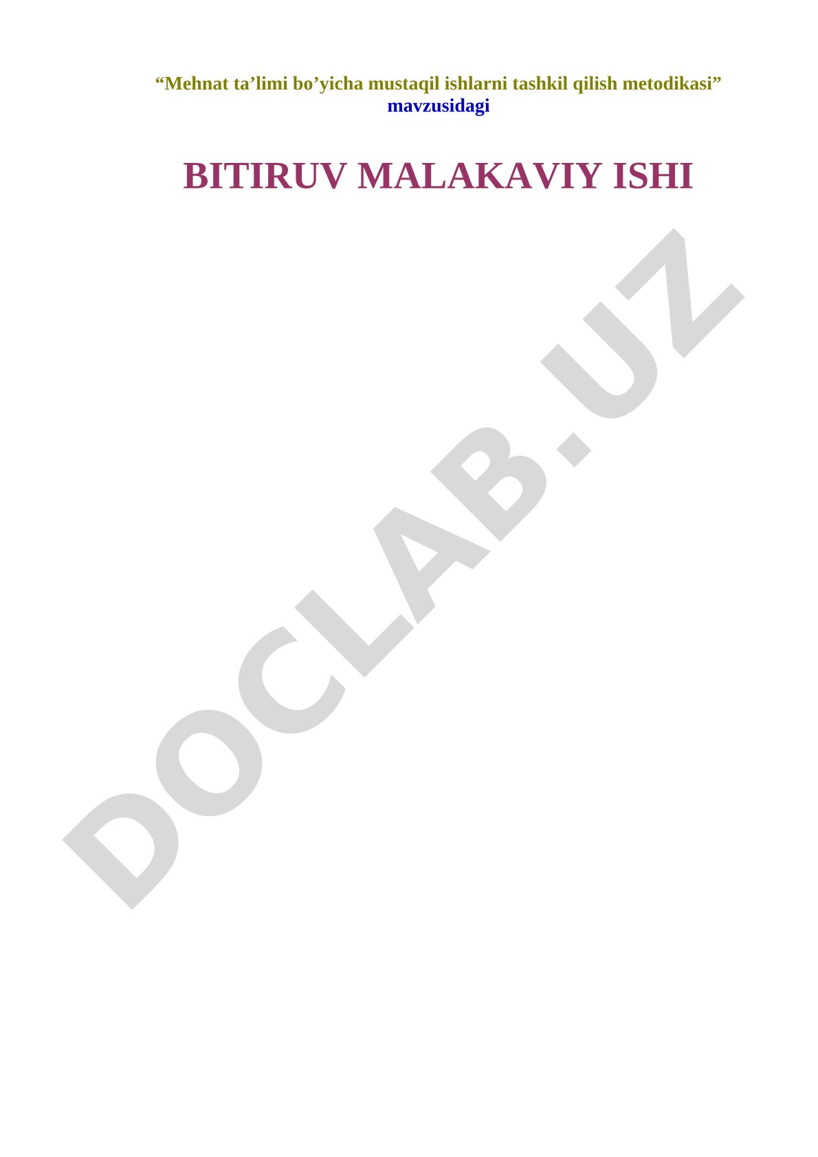 Mehnat ta'limi bo'yicha mustaqil ishlarni tashkil qilish metodikasi