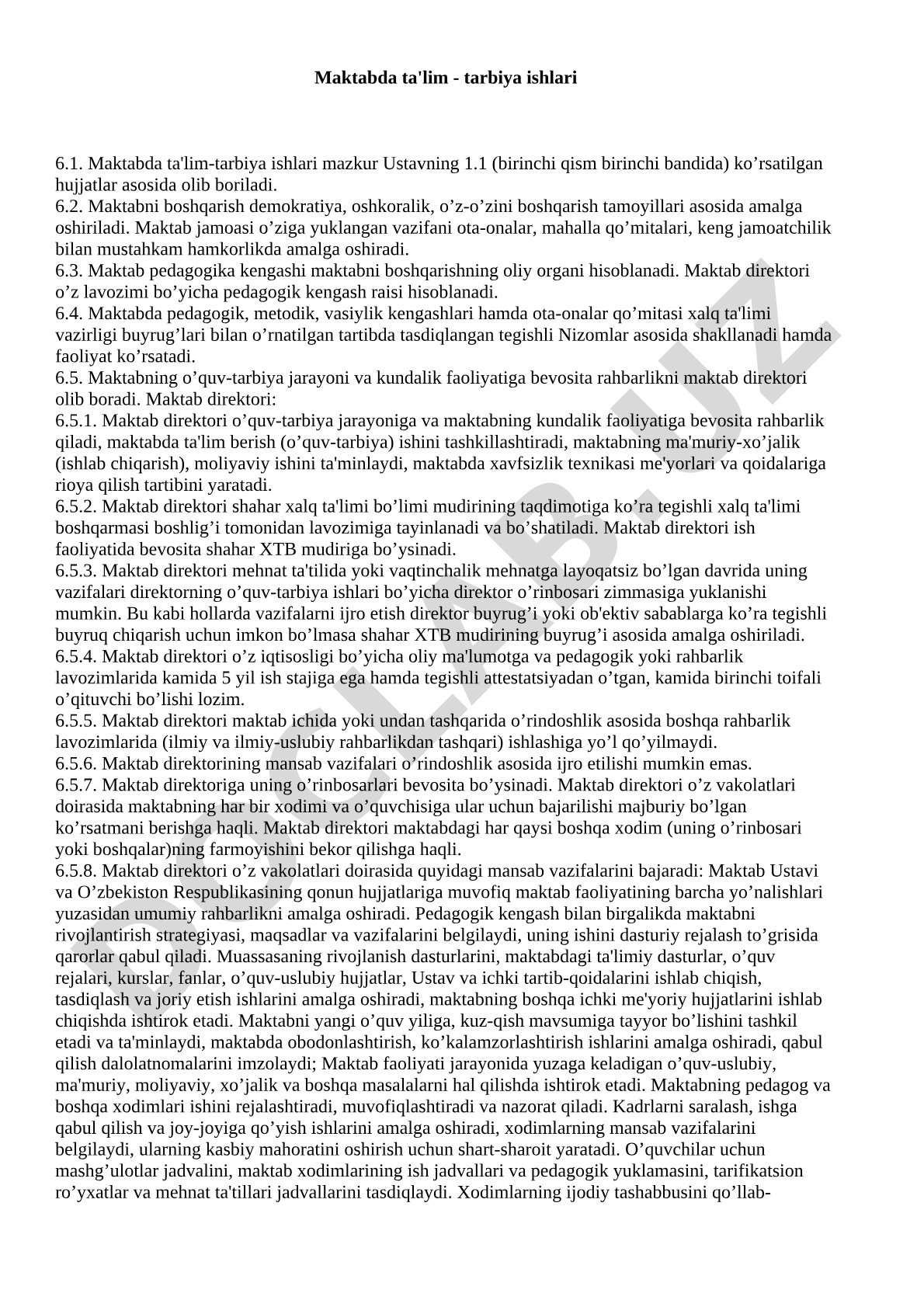 Maktabda ta'lim-tarbiya ishlari
