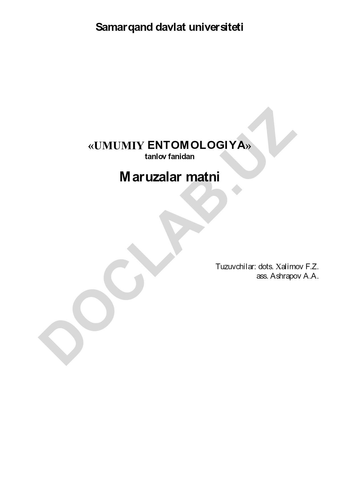 Umumiy entomologiya fanining predmeti, vazifasi va rivojlanishi tarixi