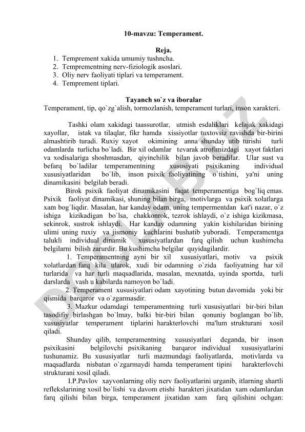Tеmpеramеnt haqida umumiy tushuncha va turlari