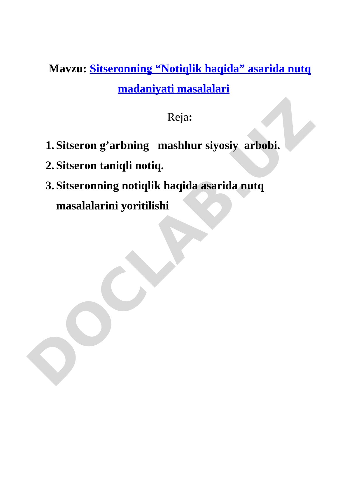 Sitseronning “Notiqlik haqida” asarida nutq madaniyati masalalari