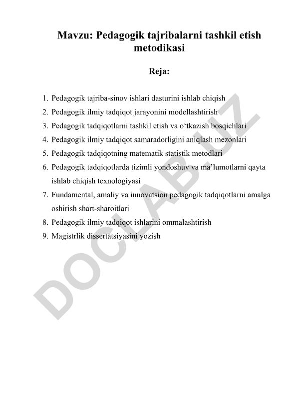 Pedagogik tajribalarni tashkil etish metodikasi
