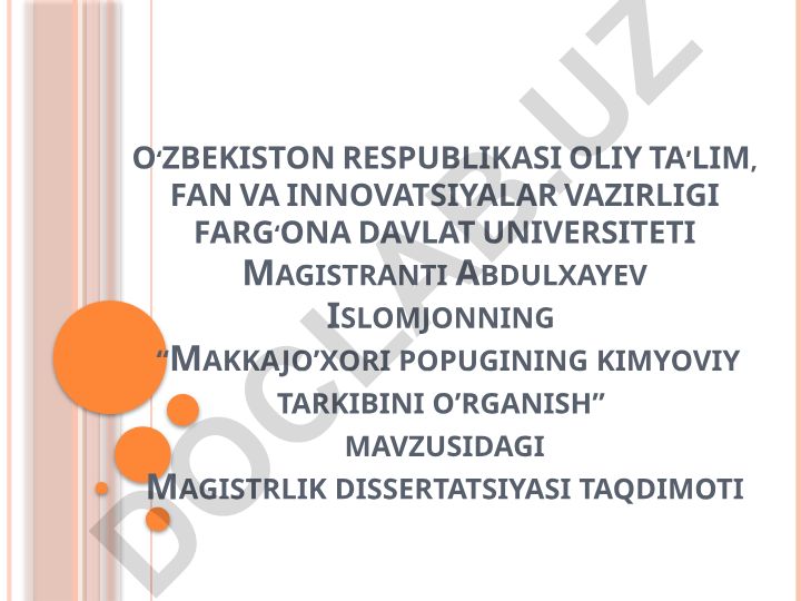 Makkajo'xori popugining kimyoviy tarkibini o'rganish