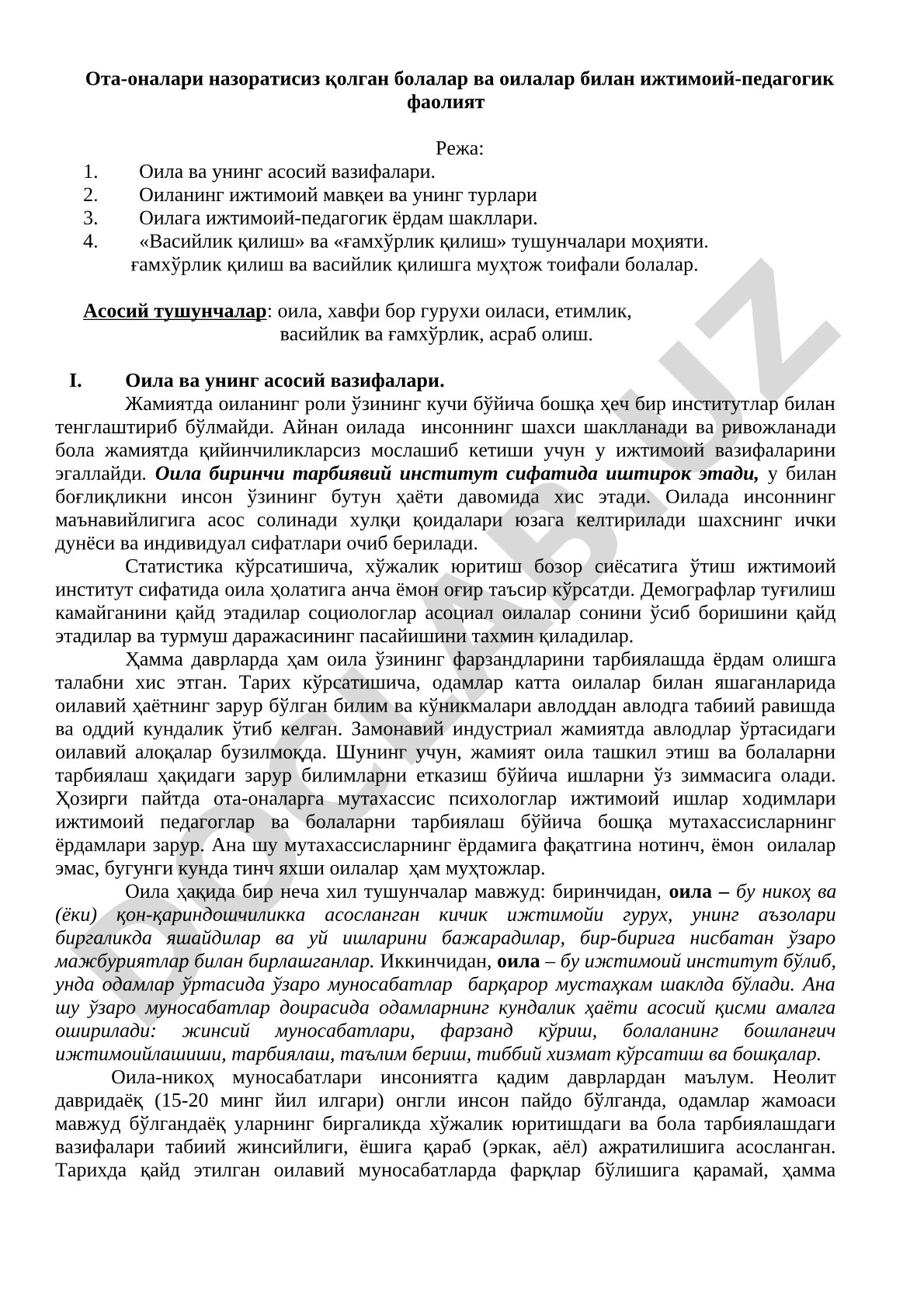 Ота-оналари назоратисиз қолган болалар ва оилалар билан ижтимоий-педагогик фаолият