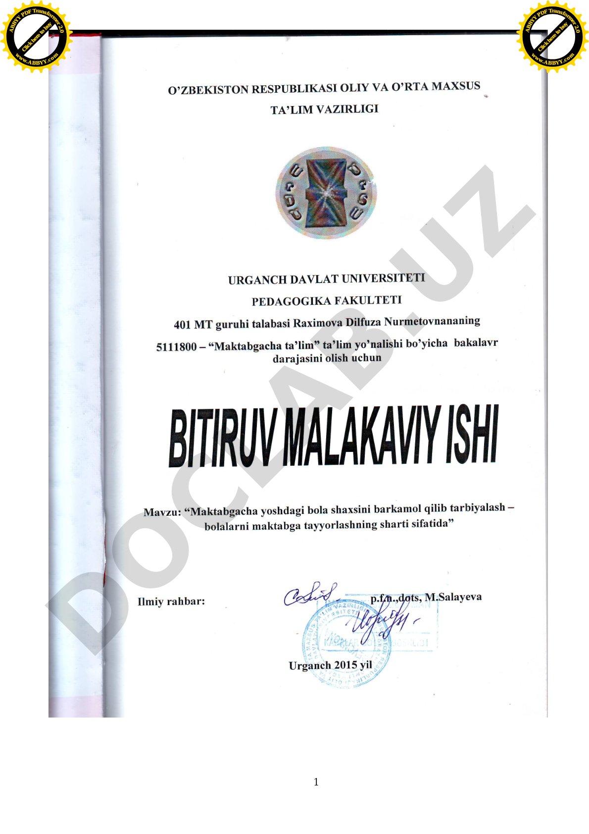 Maktabgacha tarbiya yoshidagi bolalarni maktabga tayyorlik muammosi