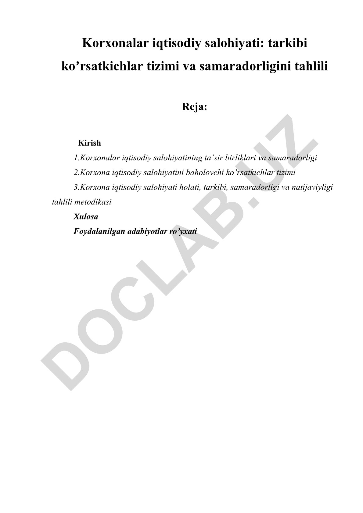 Korxonalar iqtisodiy salohiyati: tarkibi, ko'rsatkichlar tizimi va samaradorligini tahlili