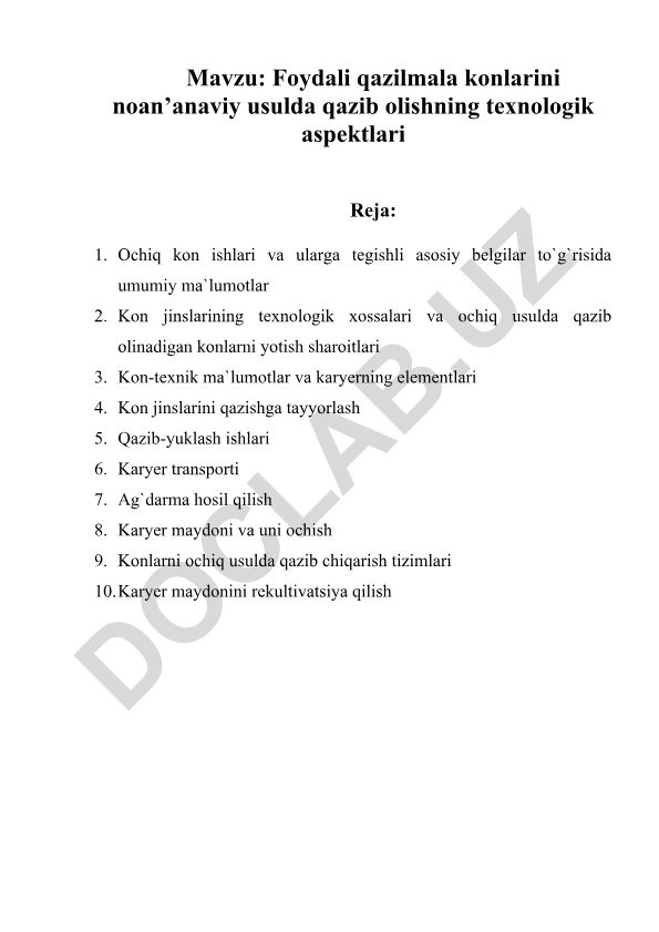 Foydali qazilma konlarini noan’anaviy usulda qazib olishning texnologik aspektlari