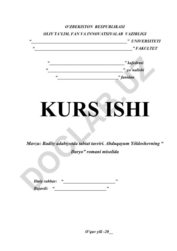 Badiiy adabiyotda tabiat tasviri. Abduqayum Yôldoshevning “Daryo” romani misolida