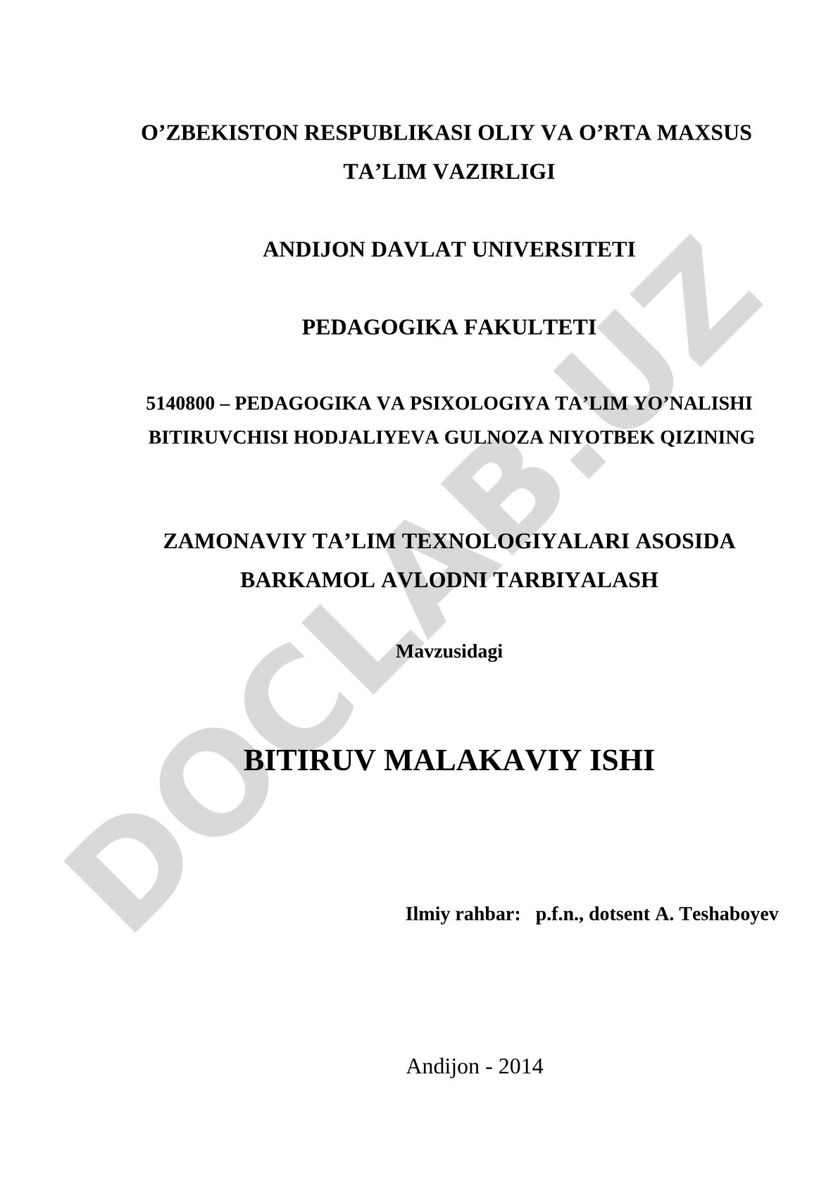 Zamonaviy ta'lim texnologiyalari asosida barkamol avlodni tarbiyalash