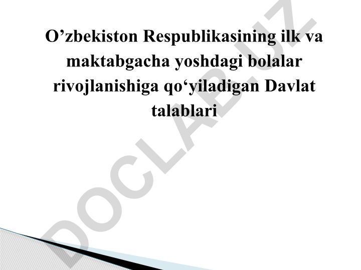 O'zbekistonda ilk va maktabgacha yoshdagi bolalar rivojlanishi Davlat talablari