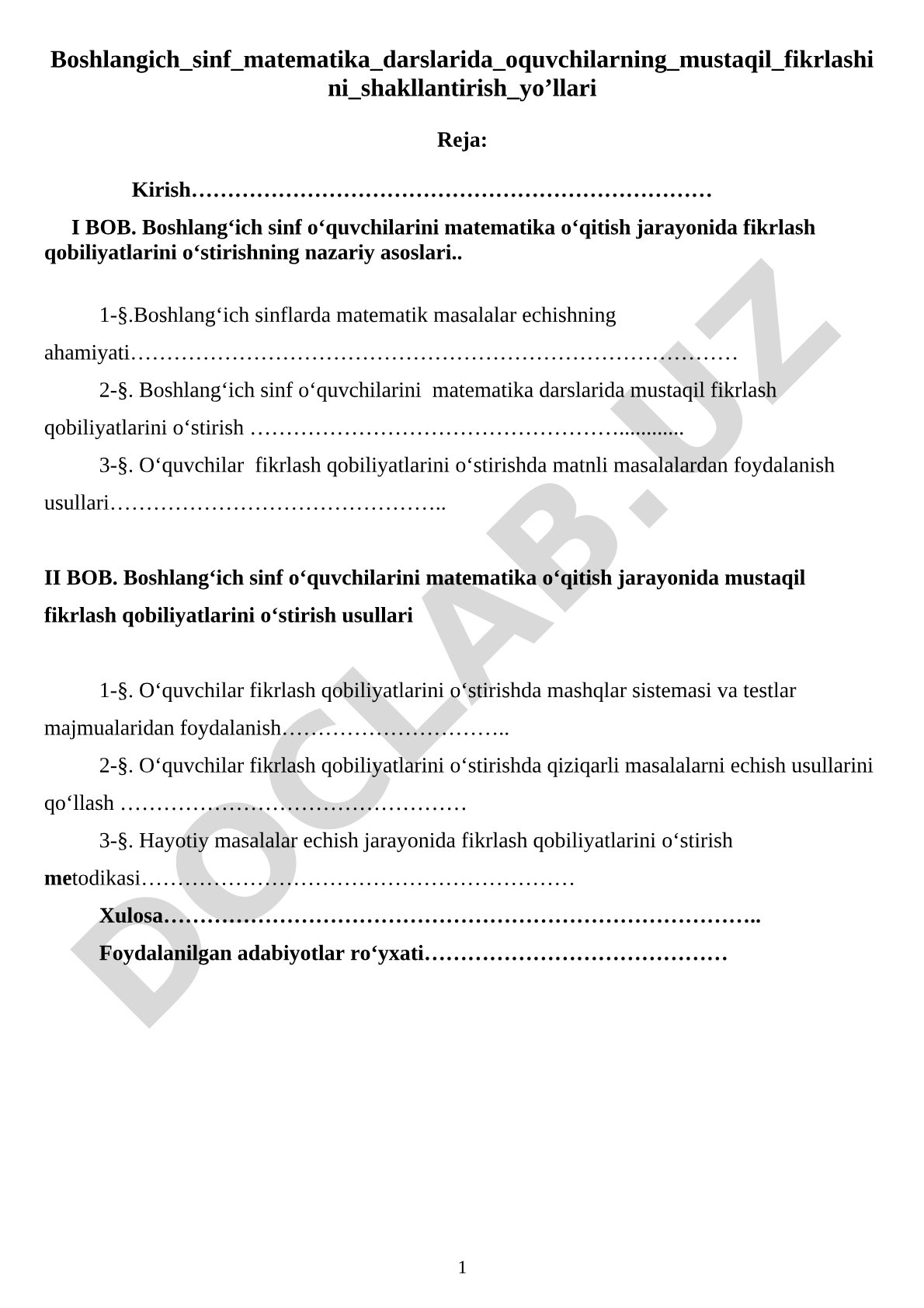 Boshlang'ich sinf matematika darslarida o'quvchilarning mustaqil fikrlashini shakllantirish yo'llari