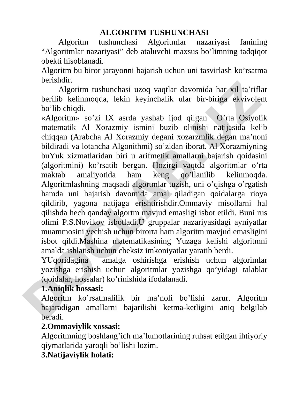 Algoritm tushunchasi