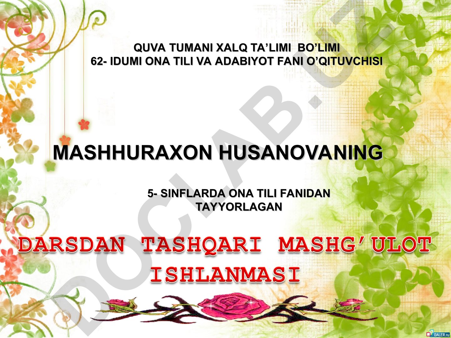 Ona tili fanidan 5-sinf mashg'ulot ishlanmasi