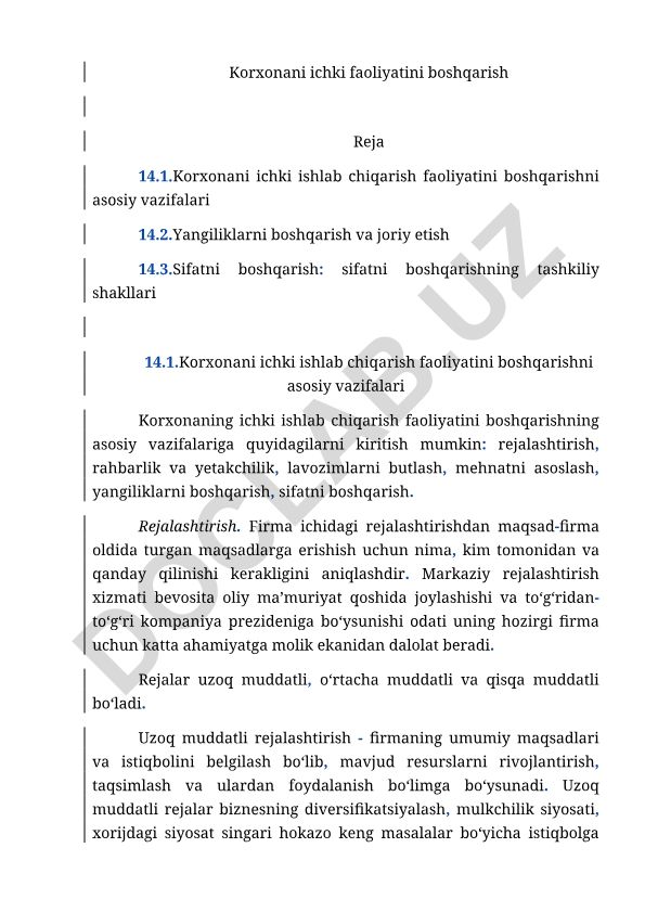 Korxonani ichki faoliyatini boshqarish