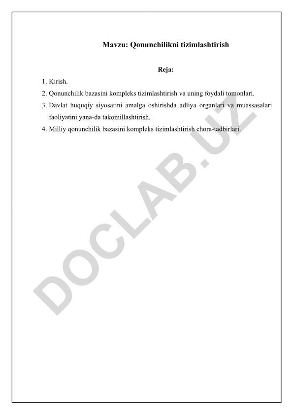 Qonunchilikni tizimlashtirish