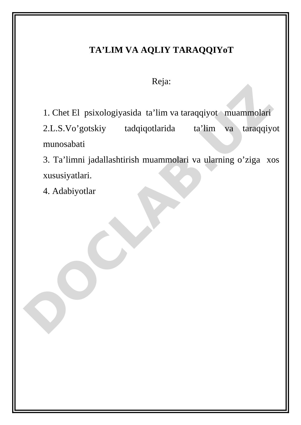 Ta'lim va aqliy taraqqiyot