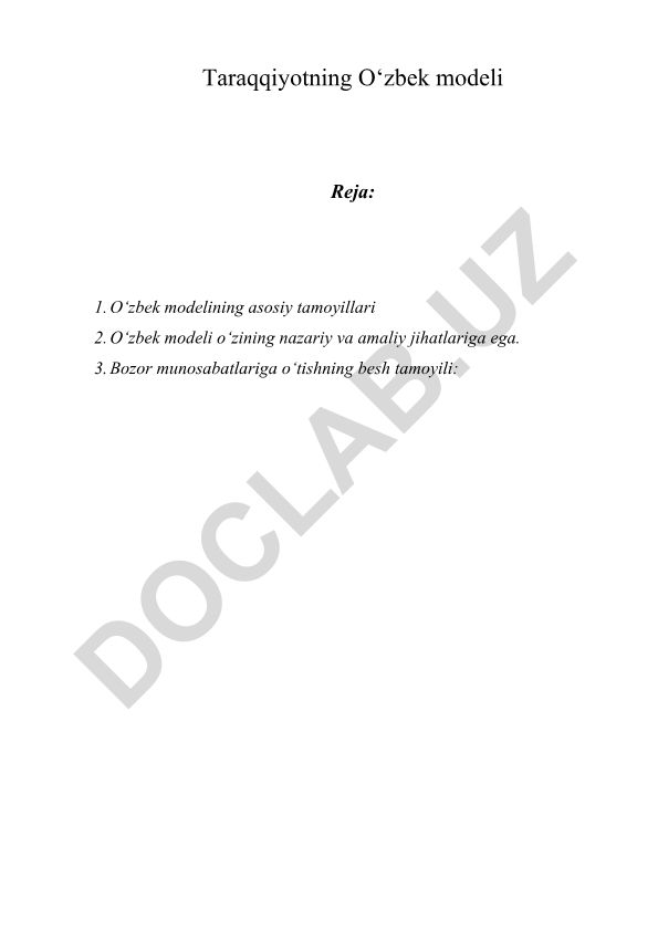 Taraqqiyotning O‘zbek modeli