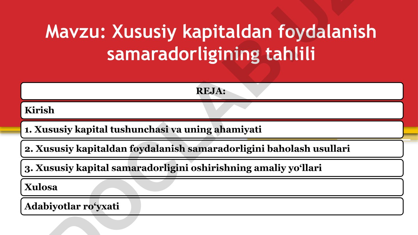 Xususiy kapitaldan foydalanish samaradorligining tahlili