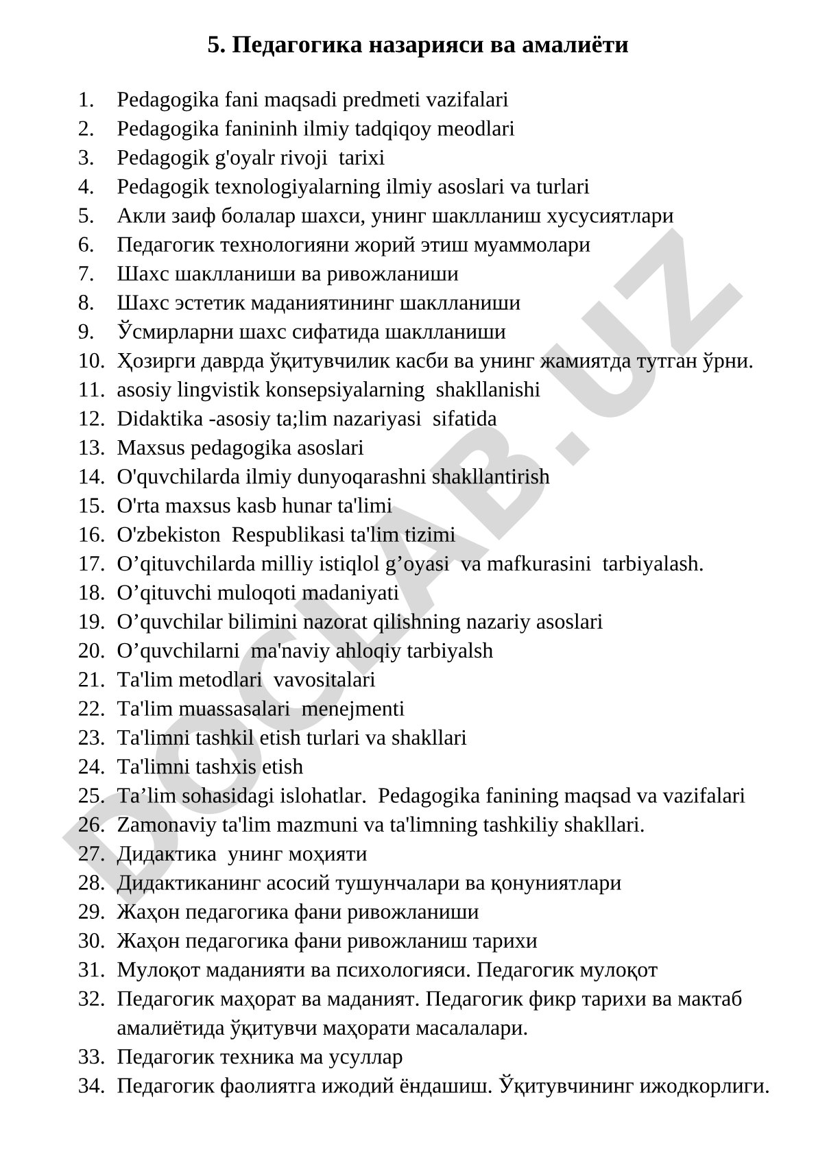 Pedagogika nazariyasi va amaliyoti